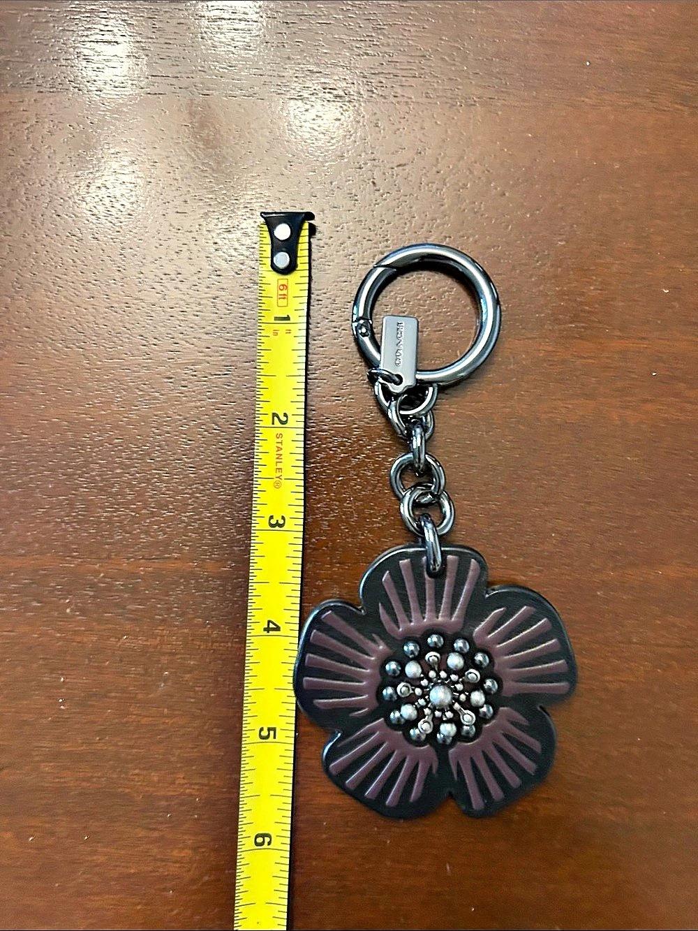 Coach Tea Rose Bag Charm Black & Pink